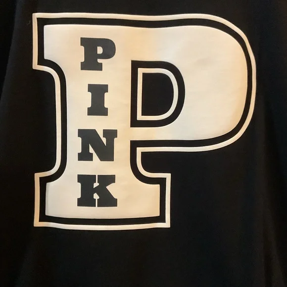 PINK Victoria's Secret Black Tee with Cream Logo - Picture 2 of 4